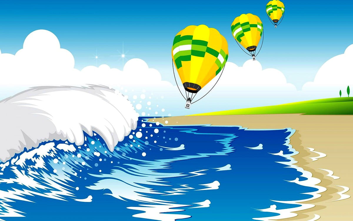 Illustration, sommar, ballong, flygplan : bakgrundsbild