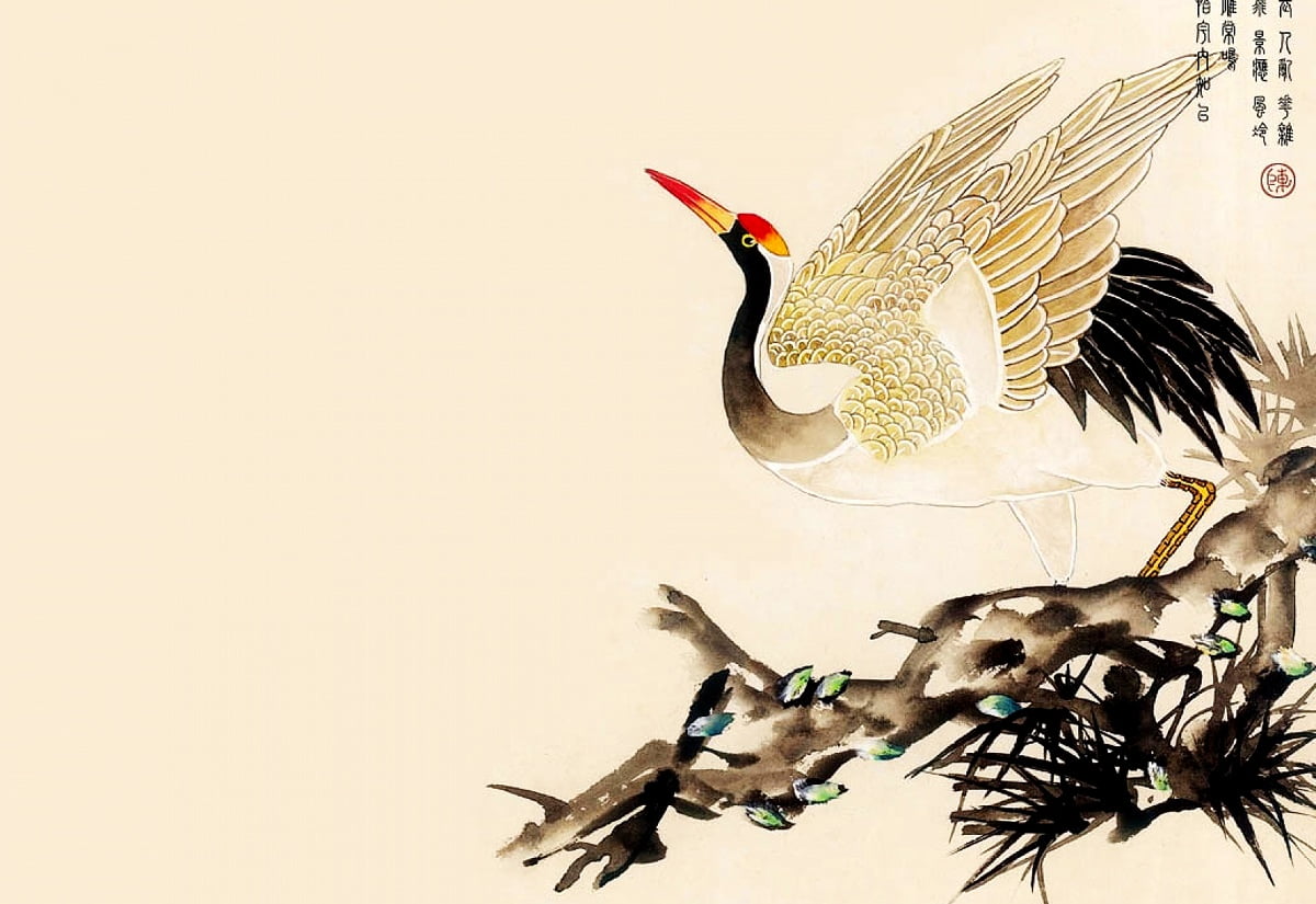 Kinesisk målning, kinesisk konst, fågel, skiss, ritning - bakgrundsbild