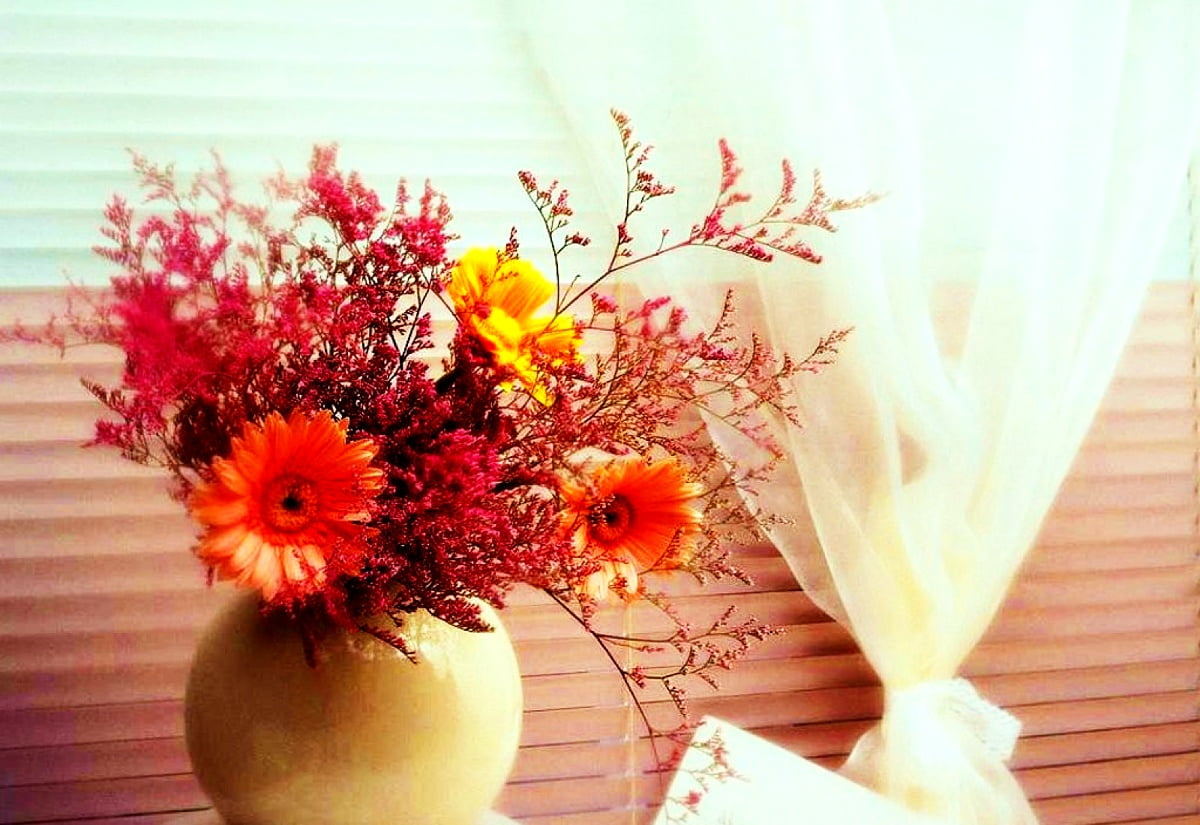 Vas med blommor på bordet - bakgrunder