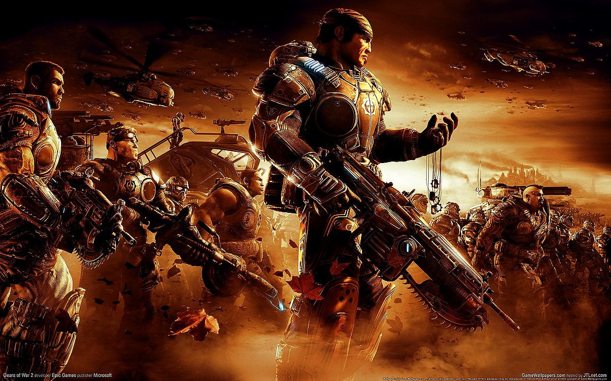 Gears Of War, filmer, vapen, actionfilm, krig (scen från videospel "Gears Of War") - bakgrund 1920x1200