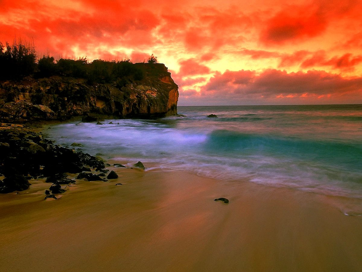 Solnedgång över havet (Hawaii) / bakgrundsbild 1600x1200