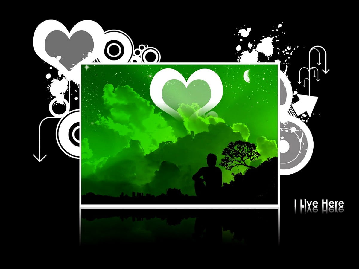 Bakgrundsbild / digital konst, gröna, grafisk design, hjärta, illustration