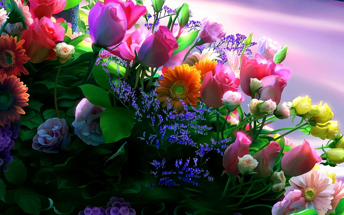 Blommor, ritning, bukett, blomster, kronblad : HD bakgrundsbild 1600x1000